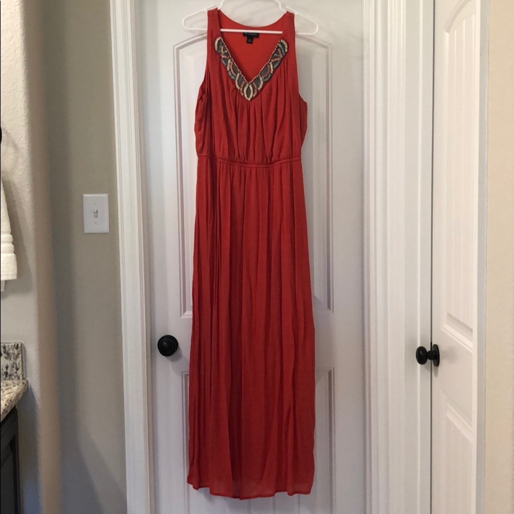 Red Maxi Dress with Beading